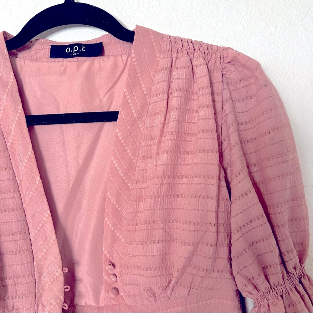 O.p.t. Dusty rose pink Boho maxi dress puff sleeves corset V-neck button-down XS - Picture 7 of 8